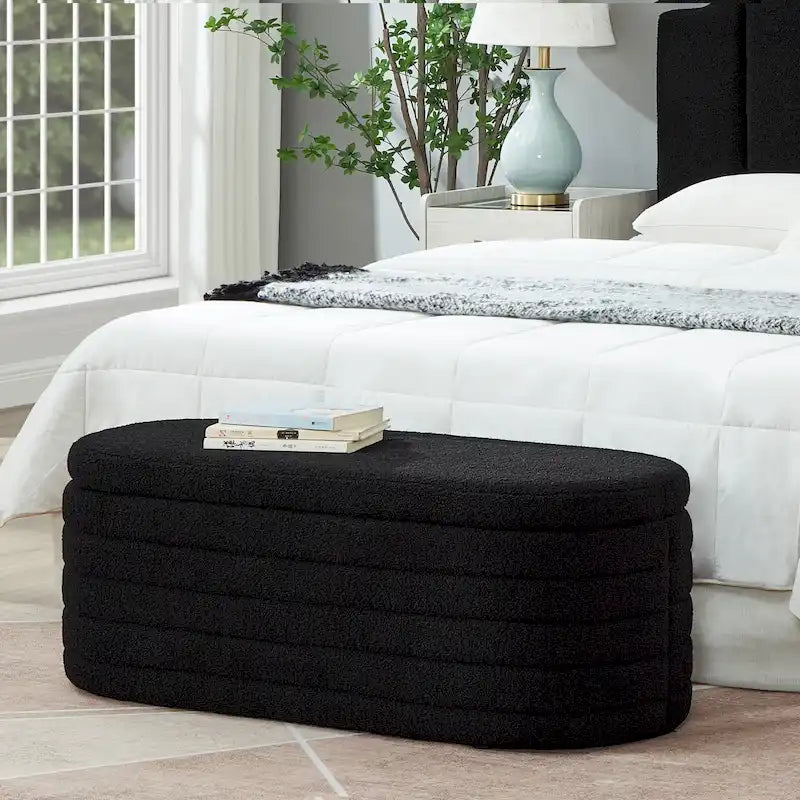 Teddy Fabric Upholstered Oval Storage Ottoman Bench, No assembly required