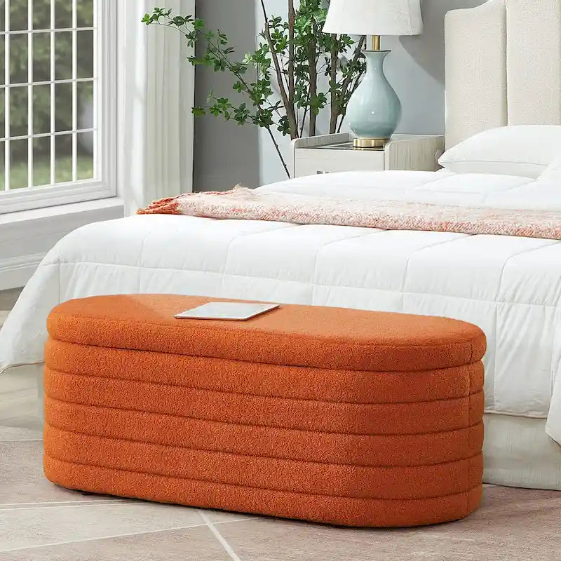 Teddy Fabric Upholstered Oval Storage Ottoman Bench, No assembly required