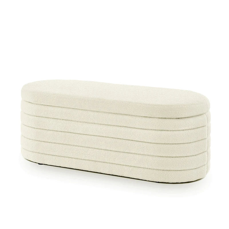 Teddy Fabric Upholstered Oval Storage Ottoman Bench, No assembly required