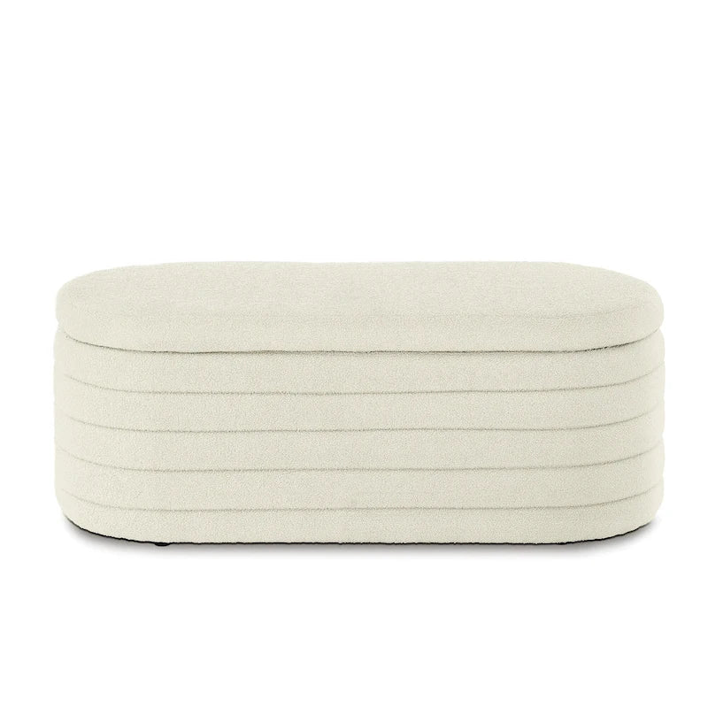 Teddy Fabric Upholstered Oval Storage Ottoman Bench, No assembly required