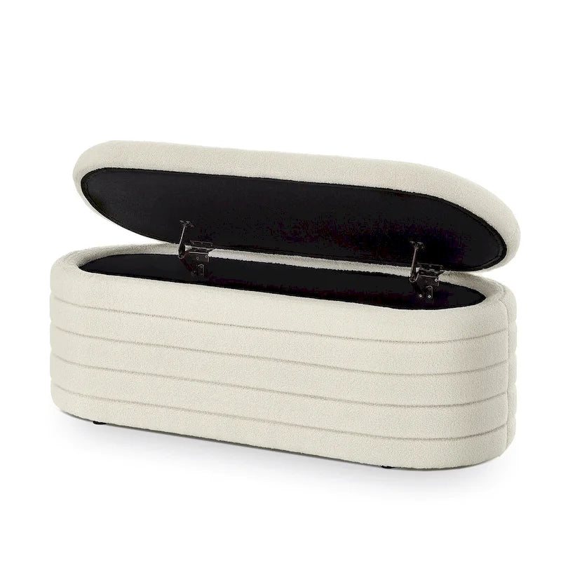 Teddy Fabric Upholstered Oval Storage Ottoman Bench, No assembly required