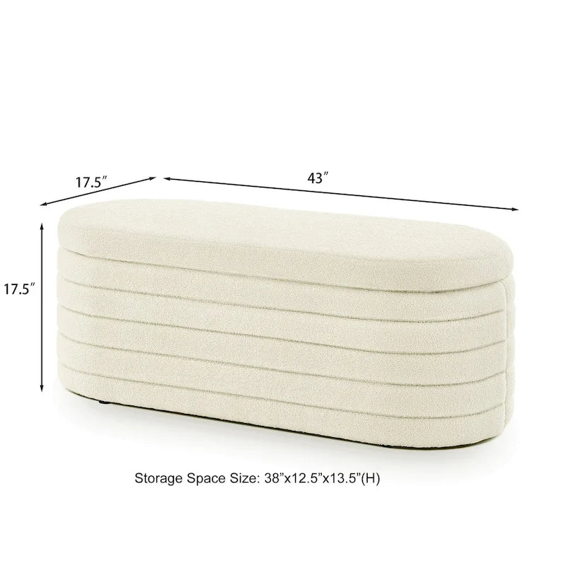 Teddy Fabric Upholstered Oval Storage Ottoman Bench, No assembly required