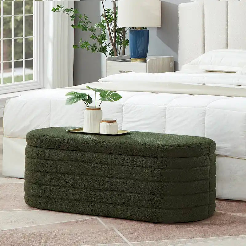 Teddy Fabric Upholstered Oval Storage Ottoman Bench, No assembly required