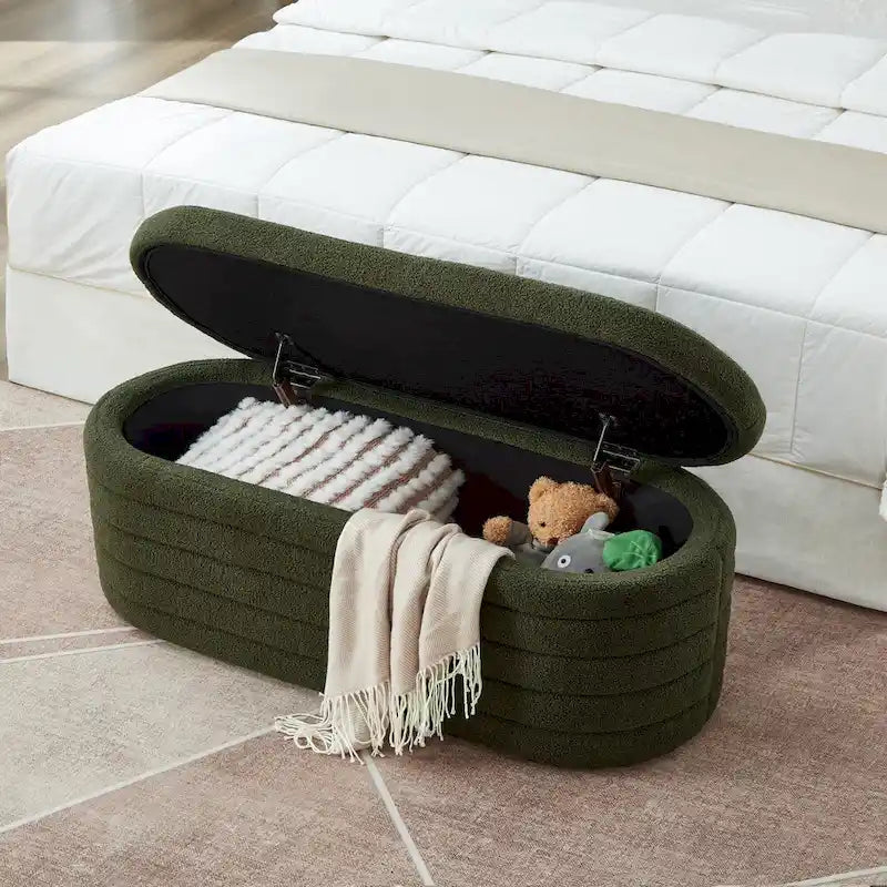 Teddy Fabric Upholstered Oval Storage Ottoman Bench, No assembly required