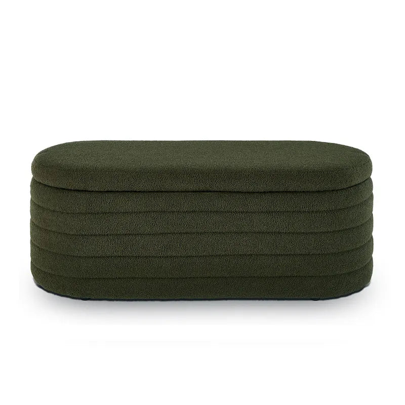 Teddy Fabric Upholstered Oval Storage Ottoman Bench, No assembly required