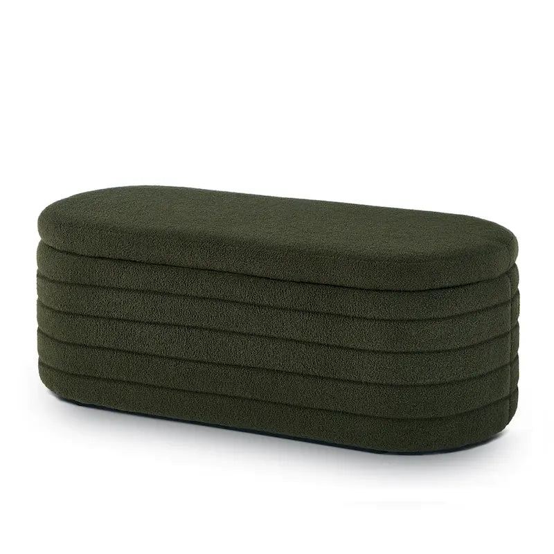 Teddy Fabric Upholstered Oval Storage Ottoman Bench, No assembly required
