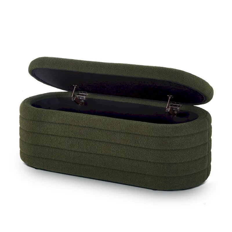 Teddy Fabric Upholstered Oval Storage Ottoman Bench, No assembly required