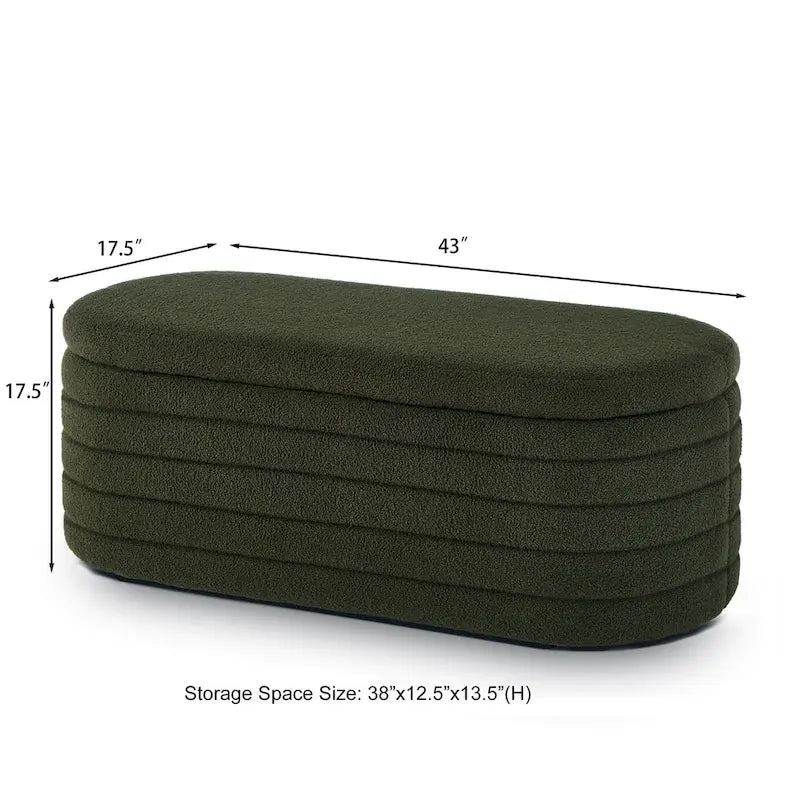 Teddy Fabric Upholstered Oval Storage Ottoman Bench, No assembly required