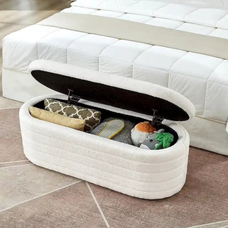 Teddy Fabric Upholstered Oval Storage Ottoman Bench, No assembly required