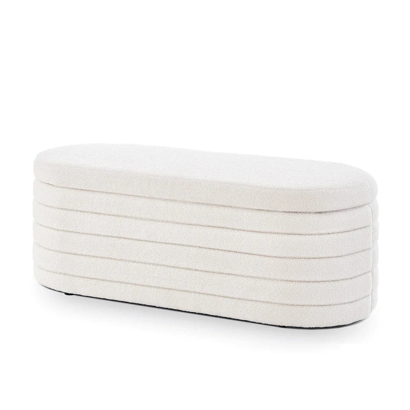 Teddy Fabric Upholstered Oval Storage Ottoman Bench, No assembly required