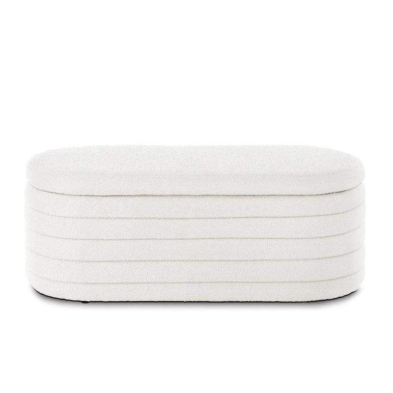 Teddy Fabric Upholstered Oval Storage Ottoman Bench, No assembly required