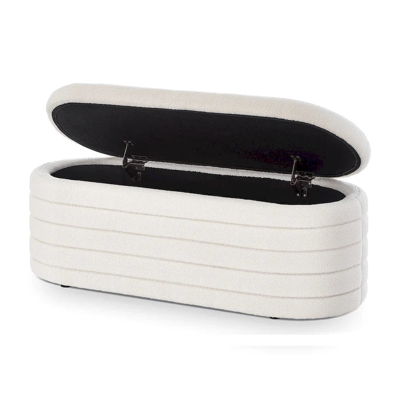 Teddy Fabric Upholstered Oval Storage Ottoman Bench, No assembly required