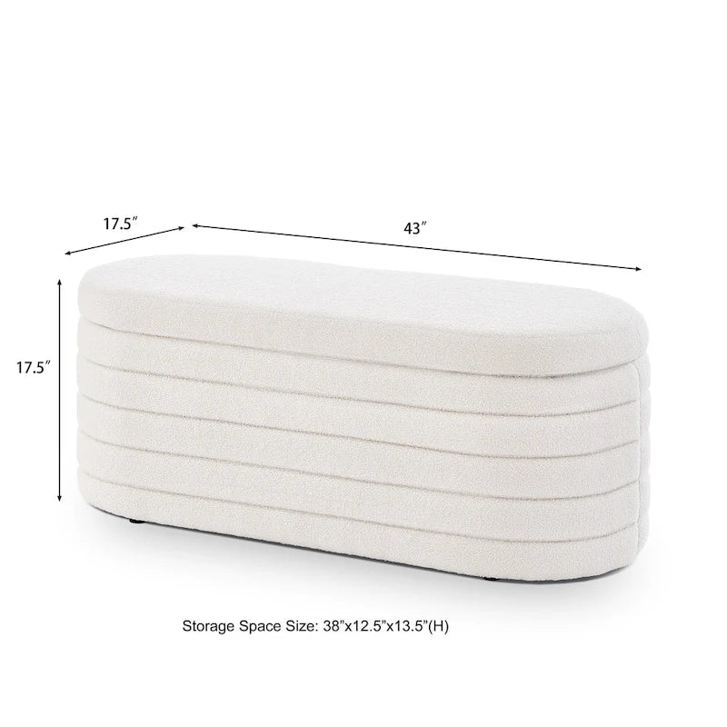 Teddy Fabric Upholstered Oval Storage Ottoman Bench, No assembly required