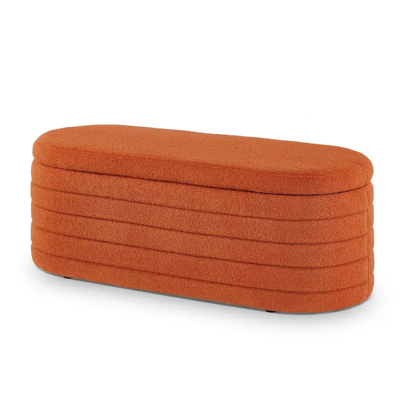 Teddy Fabric Upholstered Oval Storage Ottoman Bench, No assembly required