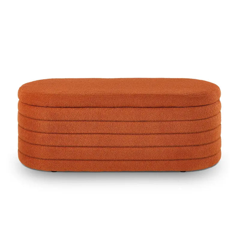 Teddy Fabric Upholstered Oval Storage Ottoman Bench, No assembly required