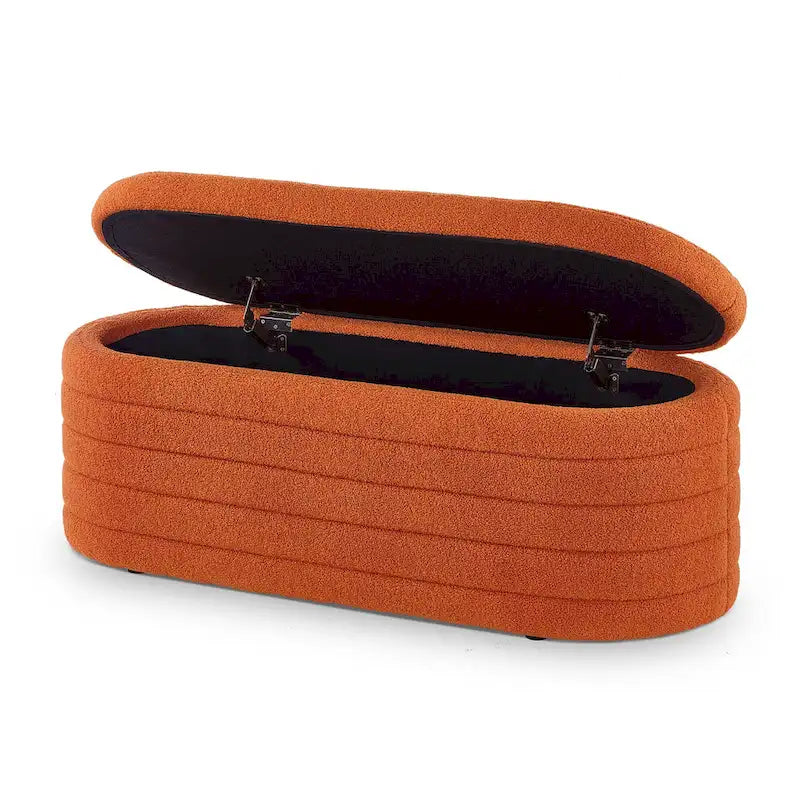 Teddy Fabric Upholstered Oval Storage Ottoman Bench, No assembly required
