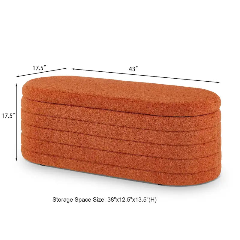 Teddy Fabric Upholstered Oval Storage Ottoman Bench, No assembly required