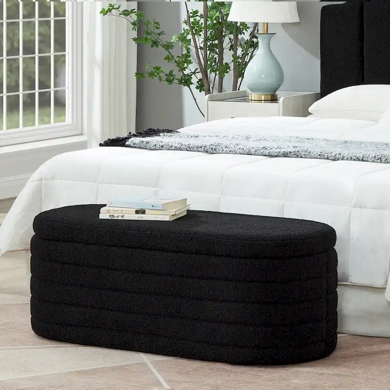 Teddy Fabric Upholstered Oval Storage Ottoman Bench, No assembly required