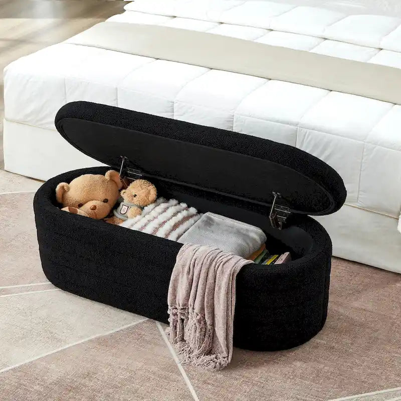 Teddy Fabric Upholstered Oval Storage Ottoman Bench, No assembly required