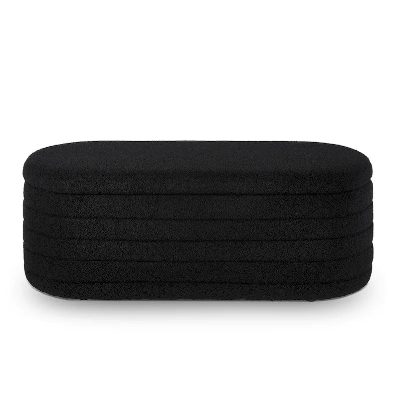 Teddy Fabric Upholstered Oval Storage Ottoman Bench, No assembly required