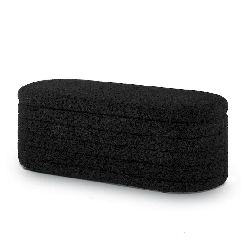 Teddy Fabric Upholstered Oval Storage Ottoman Bench, No assembly required