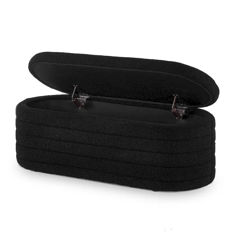 Teddy Fabric Upholstered Oval Storage Ottoman Bench, No assembly required