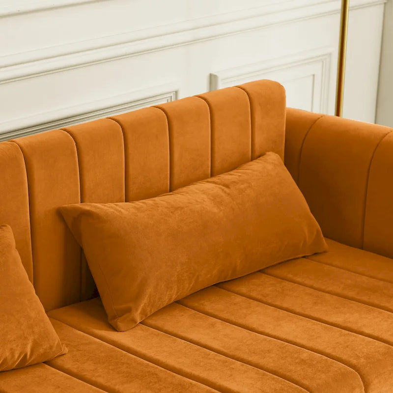 3 in 1 Pull-Out Sleeper Sofa Bed,Modern Convertible 3 Seats Lounge Futon Sofabed with Rolled Arms Decorated with Copper Nails