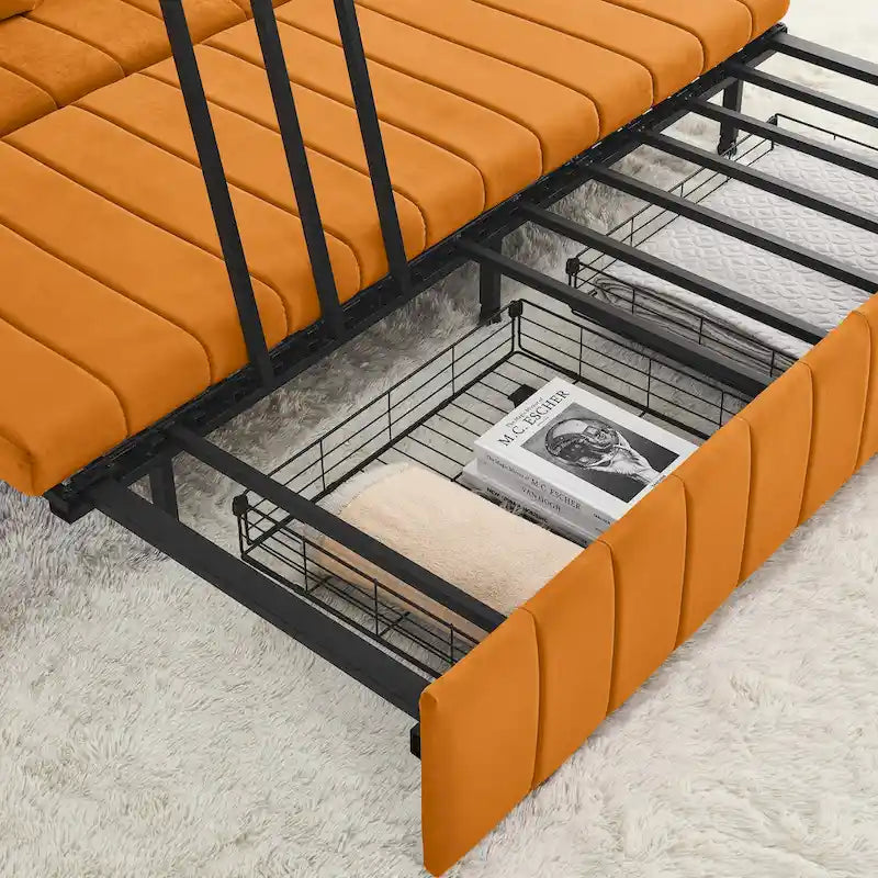 3 in 1 Pull-Out Sleeper Sofa Bed,Modern Convertible 3 Seats Lounge Futon Sofabed with Rolled Arms Decorated with Copper Nails
