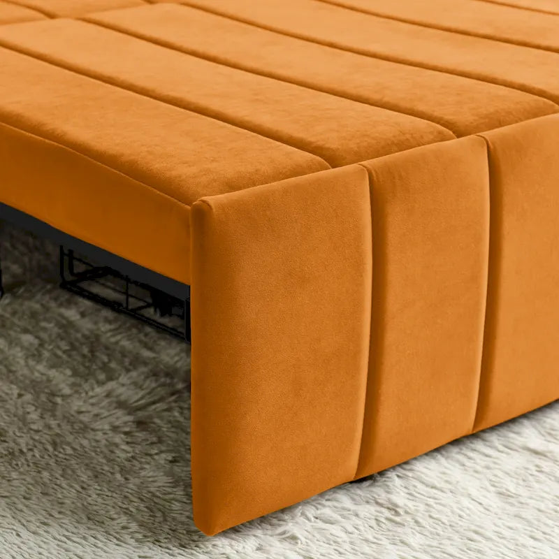 3 in 1 Pull-Out Sleeper Sofa Bed,Modern Convertible 3 Seats Lounge Futon Sofabed with Rolled Arms Decorated with Copper Nails