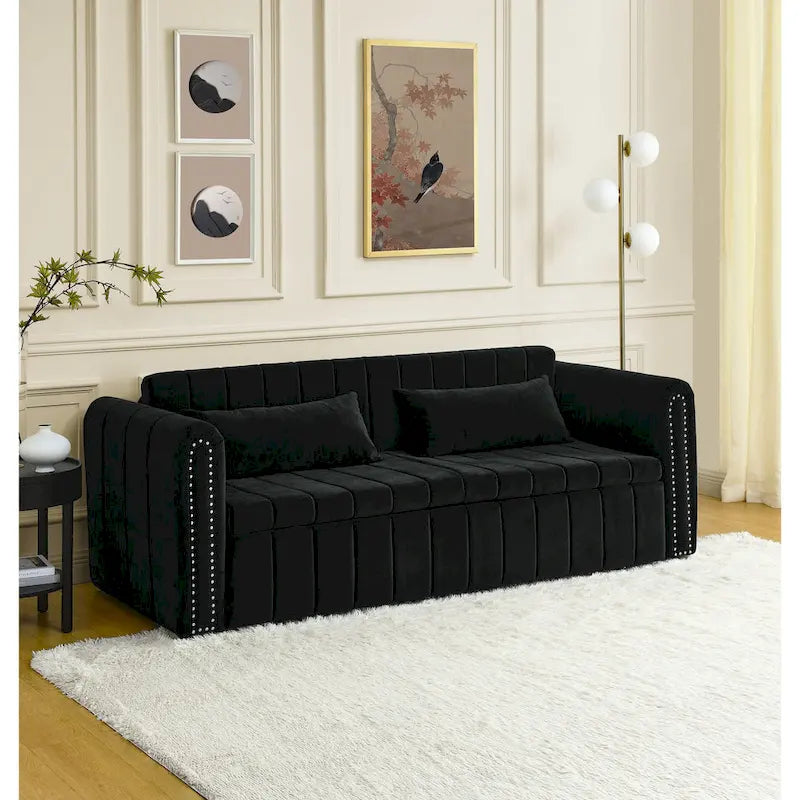 3 in 1 Pull-Out Sleeper Sofa Bed,Modern Convertible 3 Seats Lounge Futon Sofabed with Rolled Arms Decorated with Copper Nails