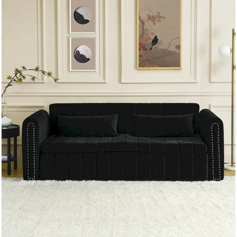 3 in 1 Pull-Out Sleeper Sofa Bed,Modern Convertible 3 Seats Lounge Futon Sofabed with Rolled Arms Decorated with Copper Nails