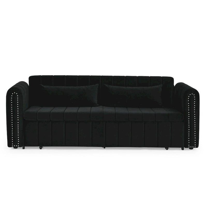 3 in 1 Pull-Out Sleeper Sofa Bed,Modern Convertible 3 Seats Lounge Futon Sofabed with Rolled Arms Decorated with Copper Nails