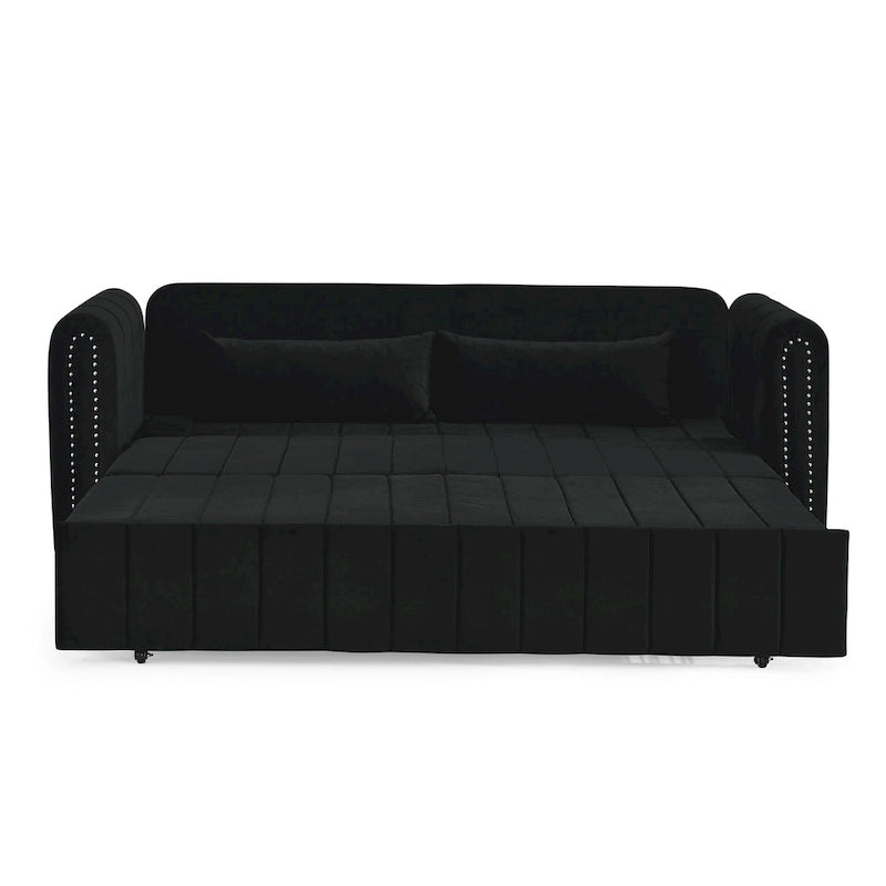 3 in 1 Pull-Out Sleeper Sofa Bed,Modern Convertible 3 Seats Lounge Futon Sofabed with Rolled Arms Decorated with Copper Nails