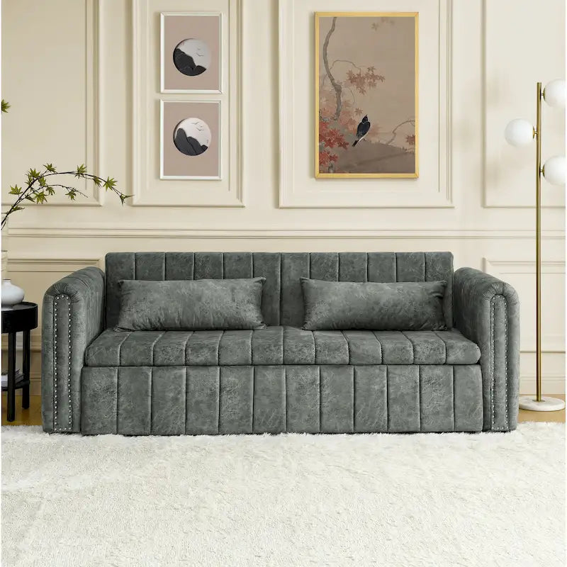 3 in 1 Pull-Out Sleeper Sofa Bed,Modern Convertible 3 Seats Lounge Futon Sofabed with Rolled Arms Decorated with Copper Nails