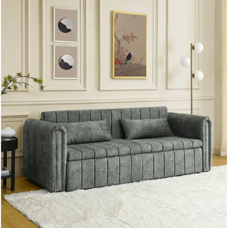 3 in 1 Pull-Out Sleeper Sofa Bed,Modern Convertible 3 Seats Lounge Futon Sofabed with Rolled Arms Decorated with Copper Nails