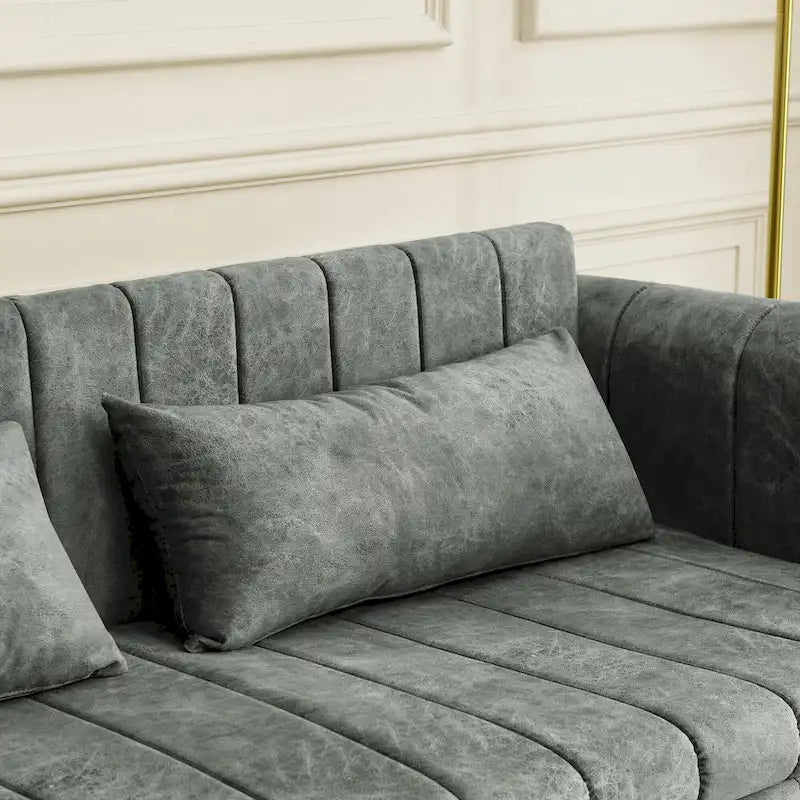 3 in 1 Pull-Out Sleeper Sofa Bed,Modern Convertible 3 Seats Lounge Futon Sofabed with Rolled Arms Decorated with Copper Nails