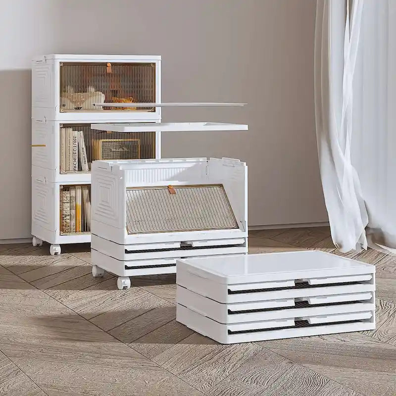 3-Tier Bathroom Storage Cabinet with Stackable Bins and Wheels