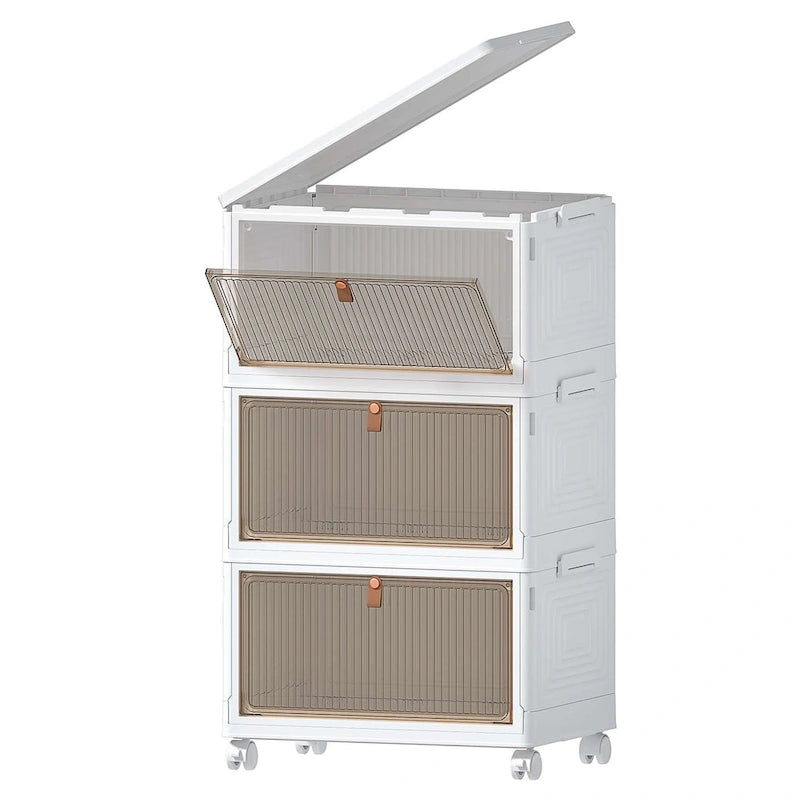 3-Tier Bathroom Storage Cabinet with Stackable Bins and Wheels