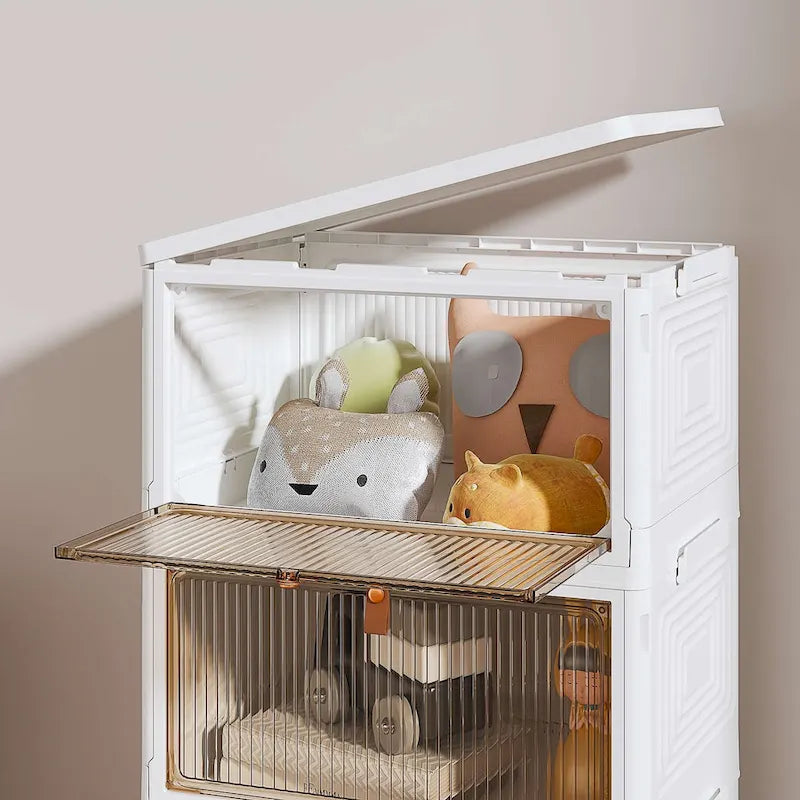 3-Tier Bathroom Storage Cabinet with Stackable Bins and Wheels