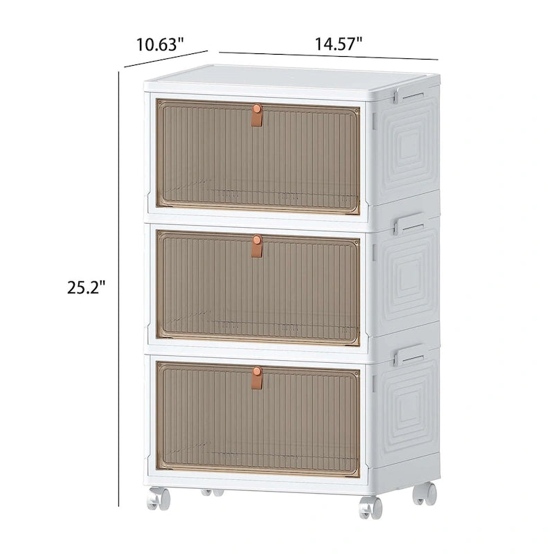3-Tier Bathroom Storage Cabinet with Stackable Bins and Wheels
