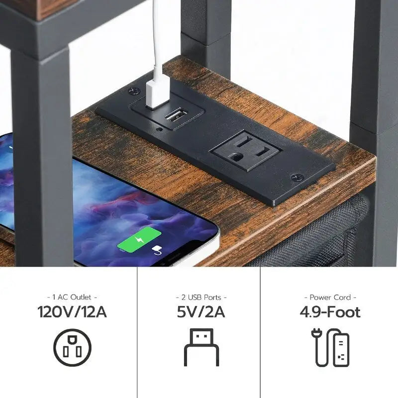 C Shaped Side Table with Charging Station - 20.5D x 15.4W x 24H
