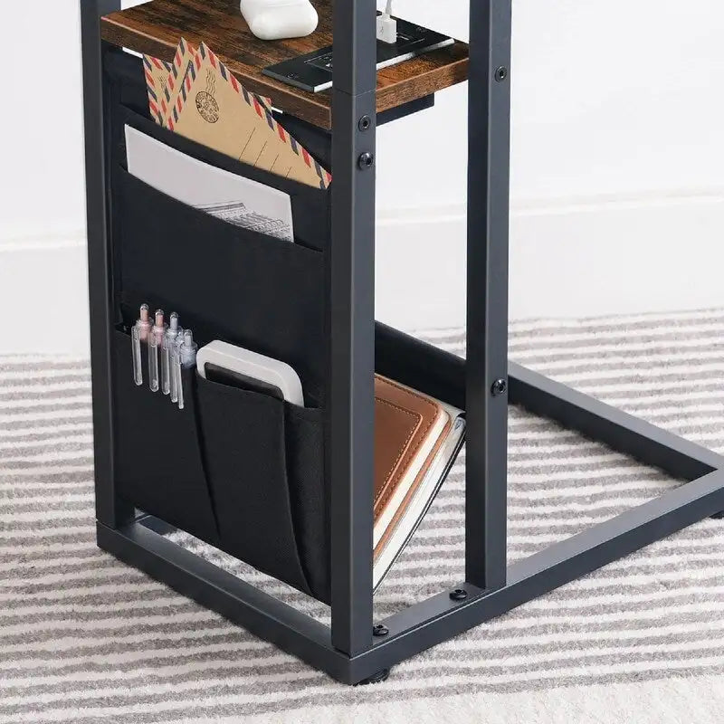 C Shaped Side Table with Charging Station - 20.5D x 15.4W x 24H