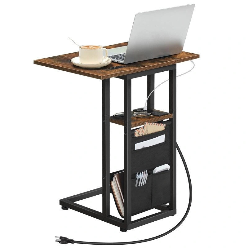 C Shaped Side Table with Charging Station - 20.5D x 15.4W x 24H