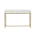 Wooden 2 Drawers Console Table with Gold Metal Frame - White