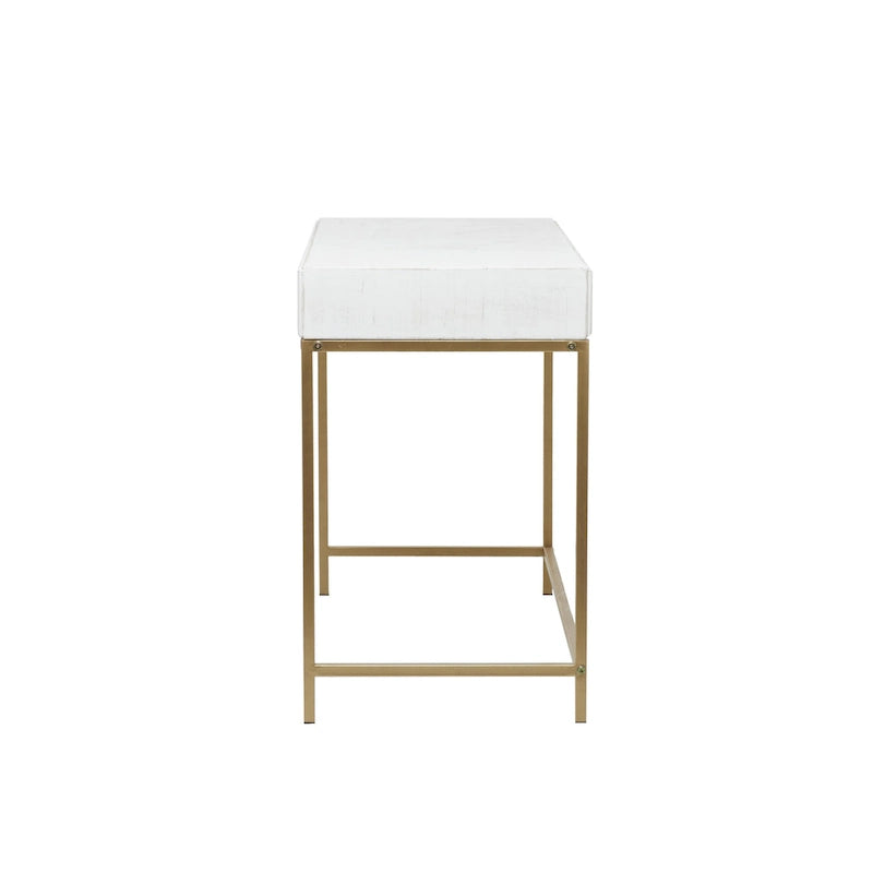 Wooden 2 Drawers Console Table with Gold Metal Frame - White