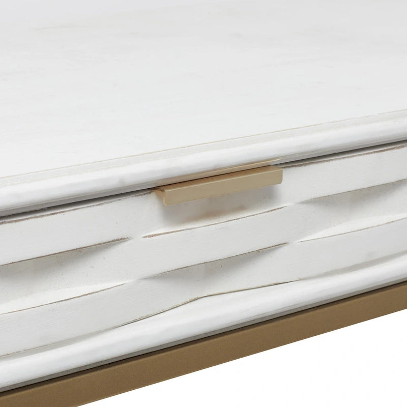 Wooden 2 Drawers Console Table with Gold Metal Frame - White
