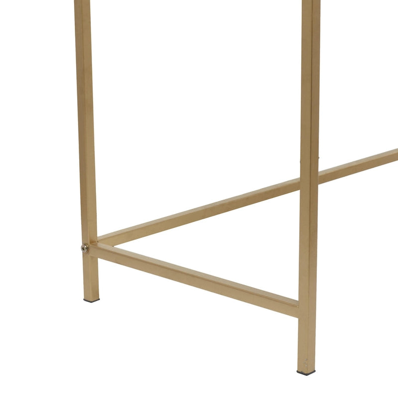 Wooden 2 Drawers Console Table with Gold Metal Frame - White