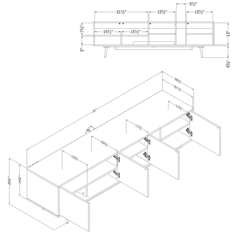 Modern TV Stand with Doors - 71 Inch