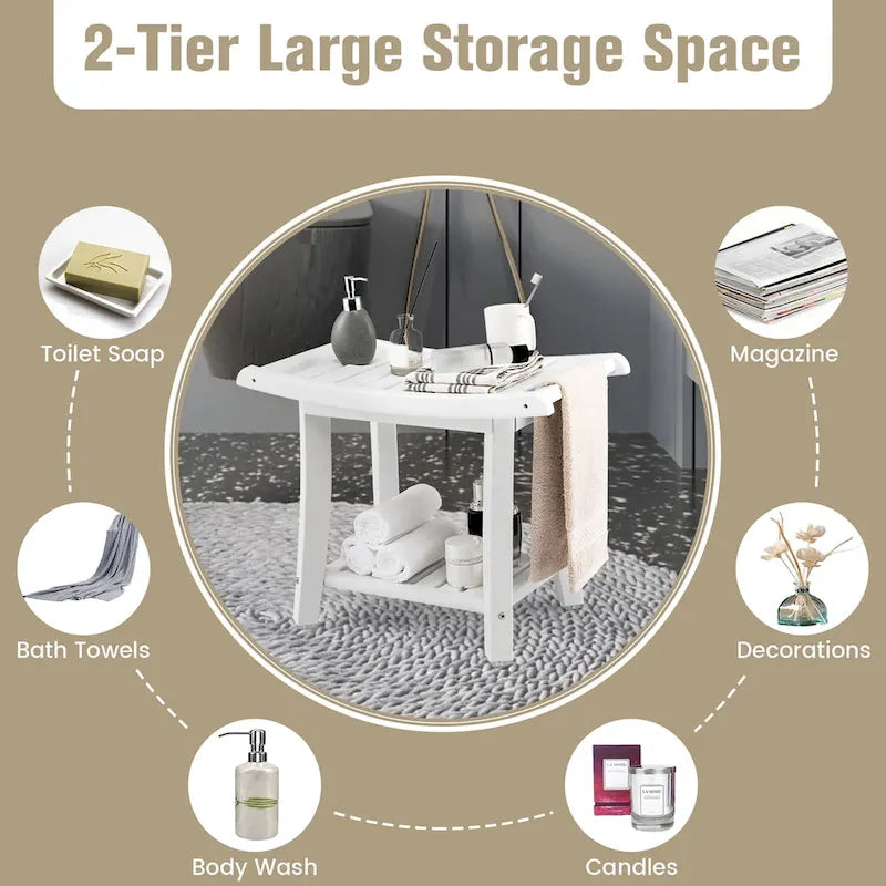 2-Tier Waterproof Shower Bench Spa Bath Stool, Heavy Duty