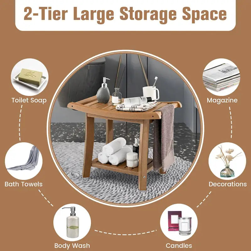 2-Tier Waterproof Shower Bench Spa Bath Stool, Heavy Duty